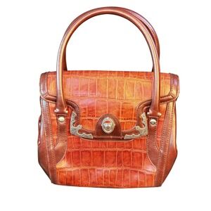 M.C. Marc Chantal Cognac Croc Embossed Faux Leather Western Satchel Handbag